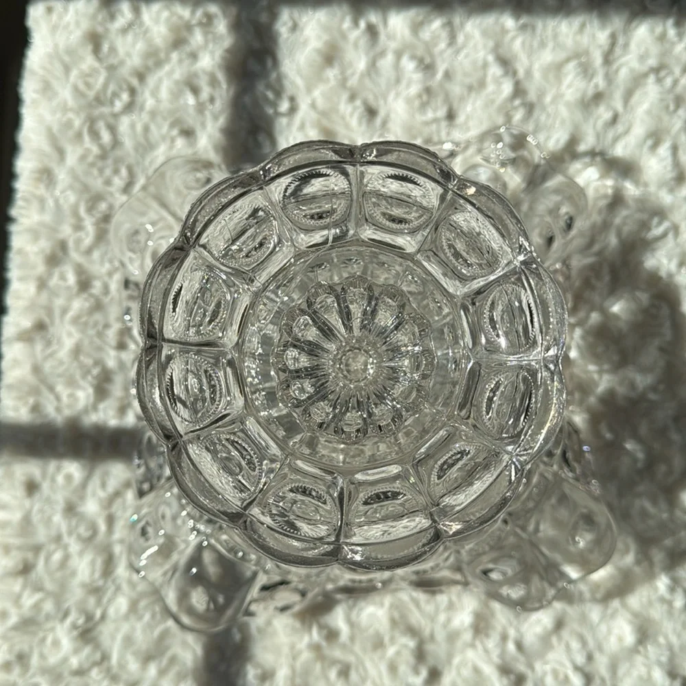 VINTAGE 19th CENTURY~PRISCILLA~PRESSED GLASS MOON~STARS~PRESSED COMPOTE~NICE~KCC